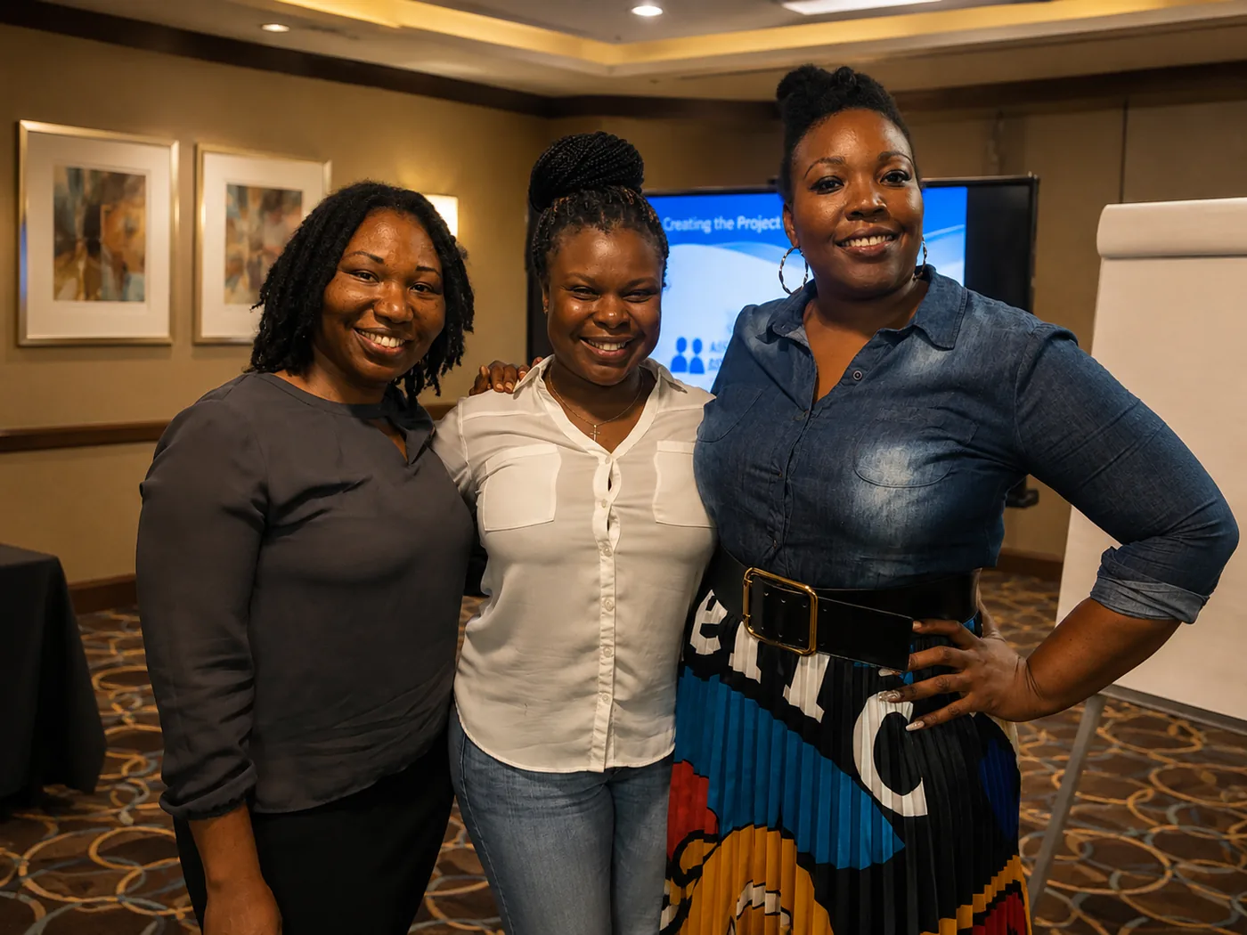 Three workshop participants together at a Marston Foundation session